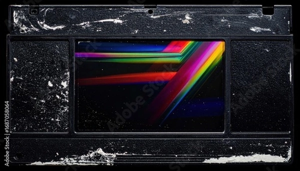 Fototapeta VHS corrupted frame with noisy static particles and color bleeding 