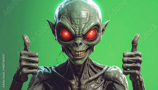 Obraz Alien giving thumbs up against green
