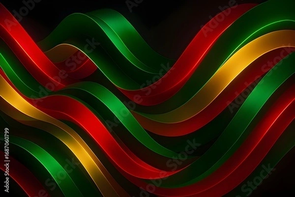 Fototapeta Windows 11 Wallpaper: Abstract wave pattern in red and green ribbon colors with flowing curves for festive holiday background