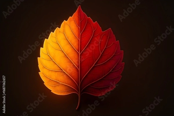 Fototapeta Windows 11 Wallpaper: Bright orange-red leaf isolated on black background in warm fall-themed composition with vivid contrast