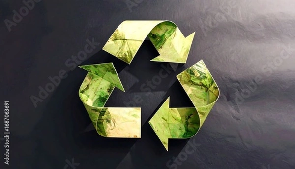 Obraz Recycled symbol on dark backdrop