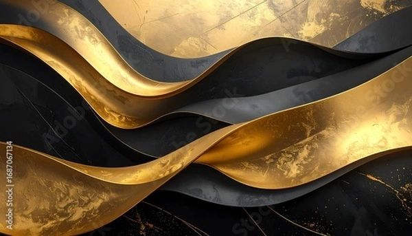 Obraz Abstract wavy gold and black design