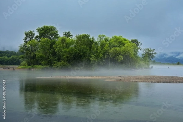 Fototapeta Fog on the shore of Lake Baikal.