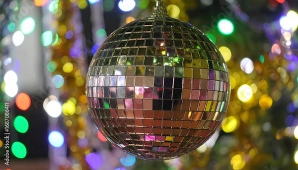 Obraz Reflective disco ball on Christmas tree
