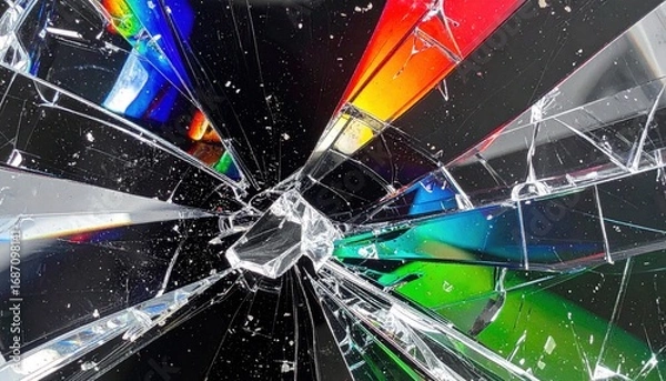 Fototapeta VHS corrupted video with RGB color split and broken transparent glass texture 