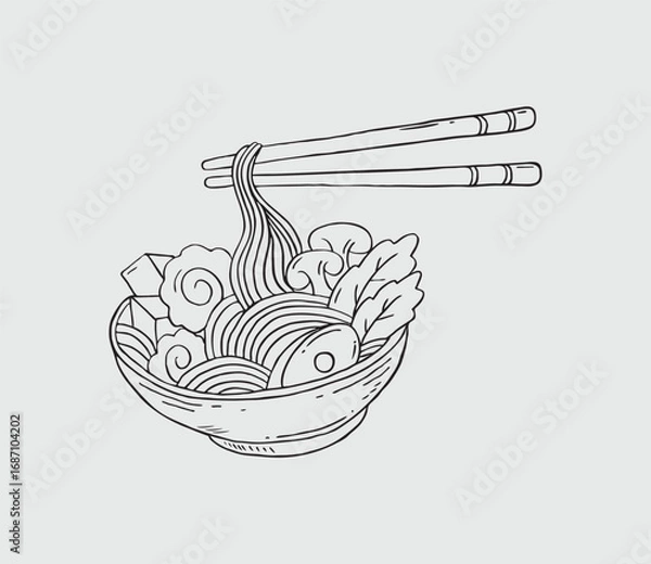 Fototapeta Ramen and Chopsticks Illustrations A Fast Food Sketch