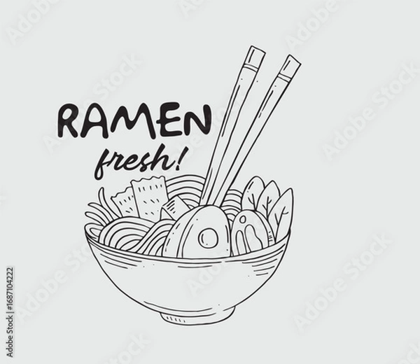 Fototapeta Ramen and Chopsticks Illustrations A Fast Food Sketch