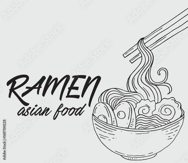 Fototapeta Ramen and Chopsticks Illustrations A Fast Food Sketch