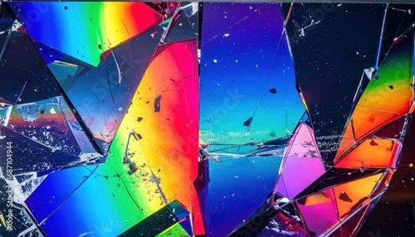 Fototapeta VHS corrupted video with RGB color split and broken transparent glass texture 