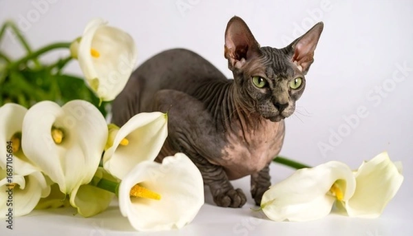 Fototapeta Cat with Calla Lilies