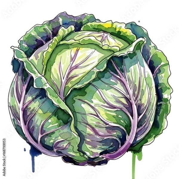 Fototapeta Cabbage in Watercolor Style