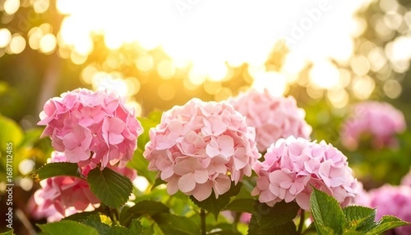 Obraz Pink Hydrangea blossoms in sunlight