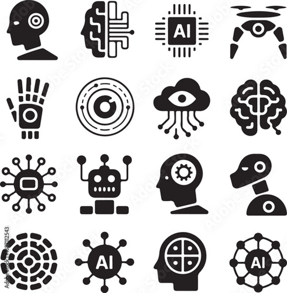 Obraz Artificial Intelligence Icons Set Futuristic Technology Concepts vector illustration