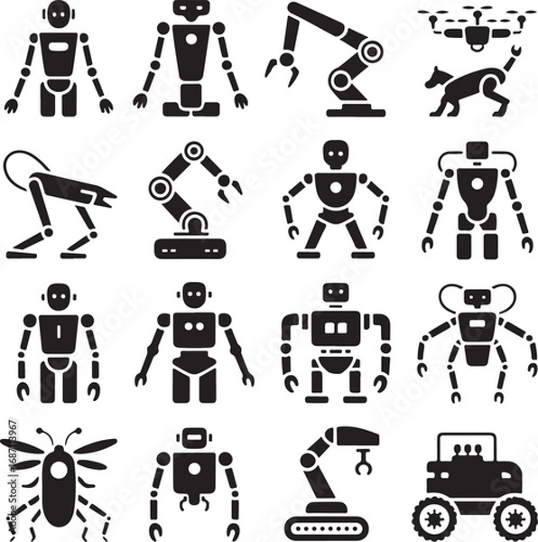 Obraz Robot and Drone Icons Silhouette Collection android cyborg