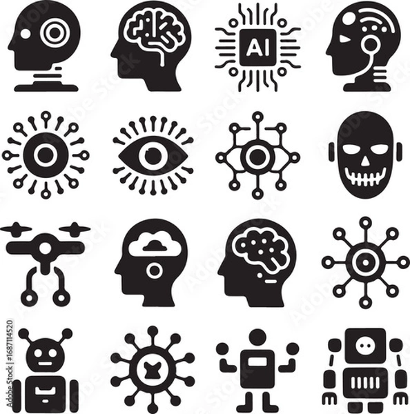 Fototapeta Artificial Intelligence and Robotics Icons Silhouette Collection android cyborg