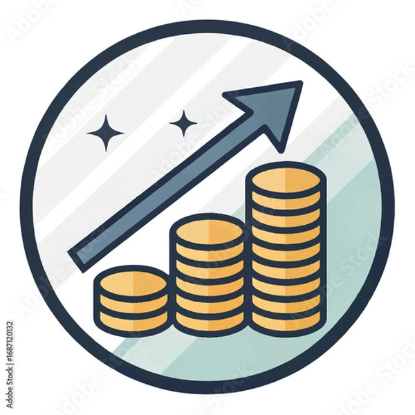 Obraz Growing Stacks of Gold Coins: Upward Trend, Financial Success, Positive Growth, Vector Illustration