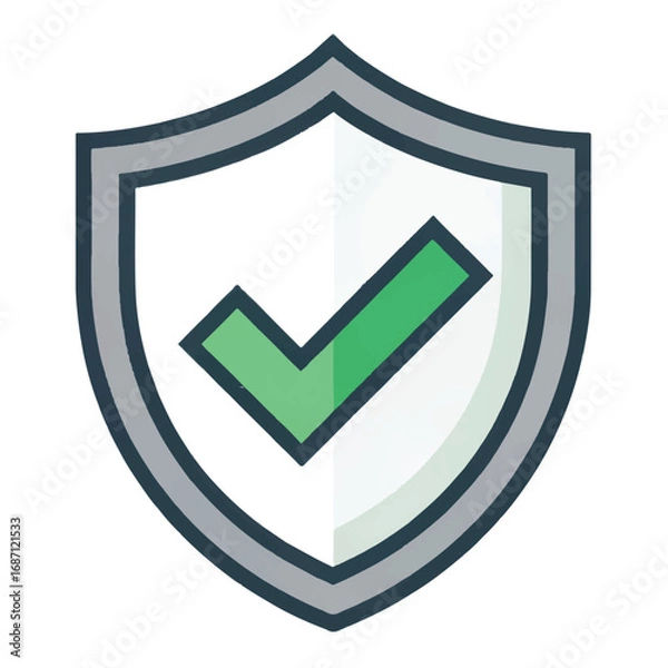 Fototapeta Secure Shield Icon: Green Checkmark on White Background, Approved, Safety, Protection, Security, Flat Design, Vector Illustration