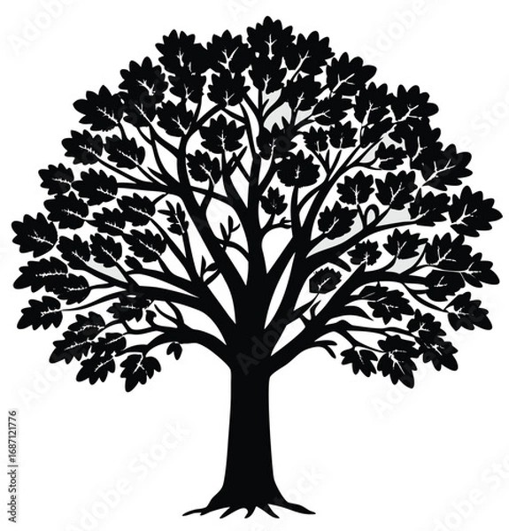 Obraz Vector tree silhouette isolated on white background with branches and leaves