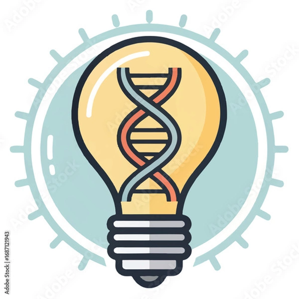 Fototapeta Genetic Innovation: Bright Idea Lightbulb with DNA Double Helix, Modern Flat Design, Conceptual Illustration
