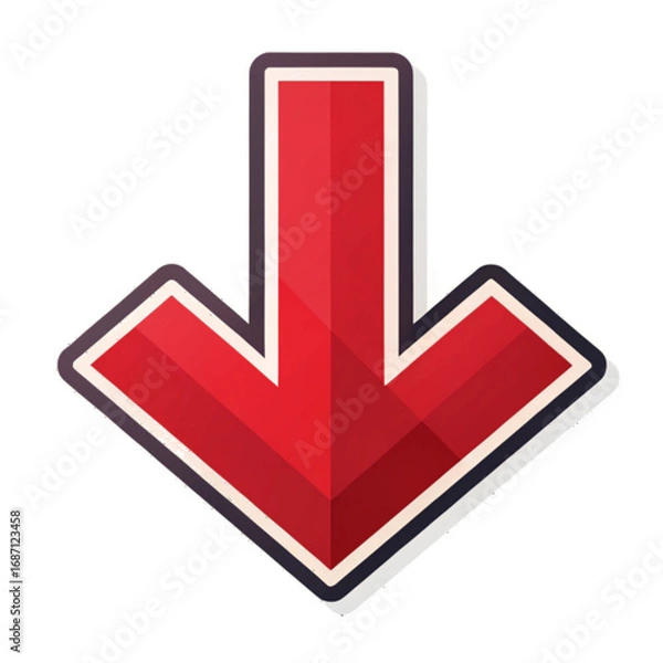 Fototapeta Red Low-Poly Download Arrow Icon:  Modern, Clean, and Bold Graphic Design Element.