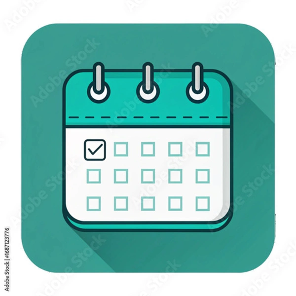 Fototapeta Teal Calendar App Icon: Modern, Minimalist Design, Task Management, Schedule Planning, Productivity Concept.