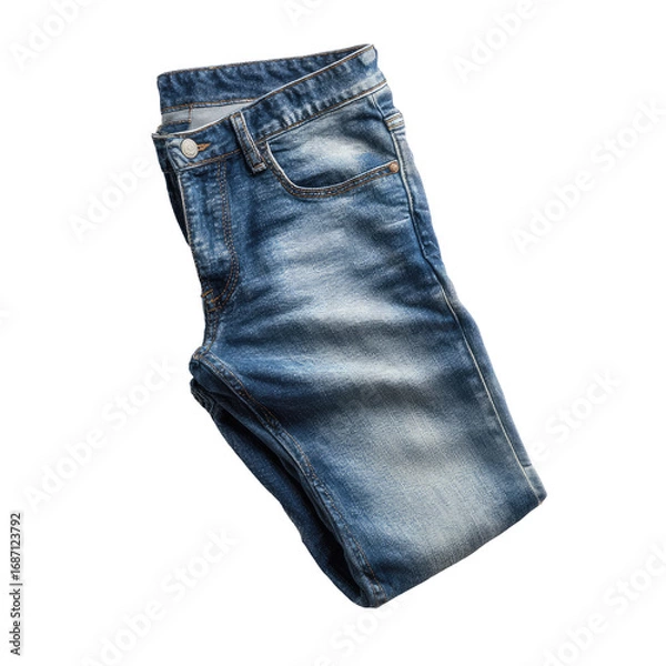 Obraz Folded pair of light wash blue jeans, displayed in top-down view