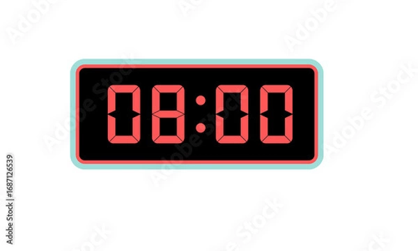 Fototapeta Digital Time Display: A crisp digital display showing the time 8:00, perfect for illustrating punctuality, scheduling, or the start of a new day.