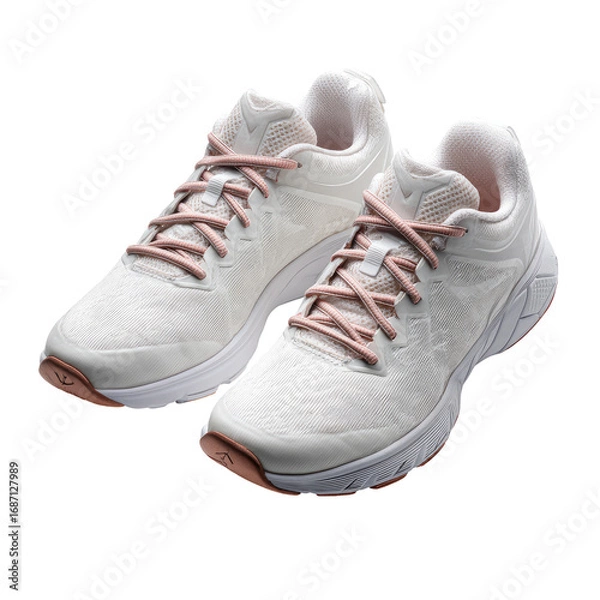Obraz Pair of white running shoes with light rose laces
