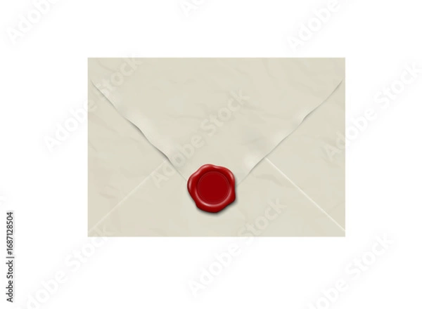 Fototapeta Vintage realistic envelope with creased texture and red sealing wax