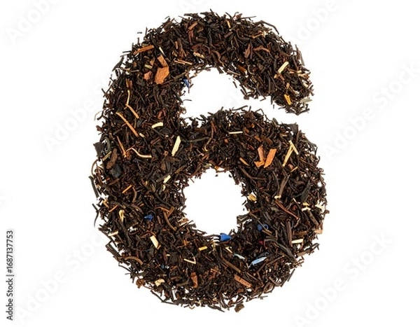 Obraz Number six formed from tea leaves against white background