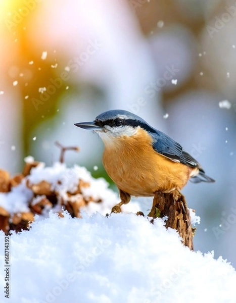Obraz Nuthatch on snowy branch