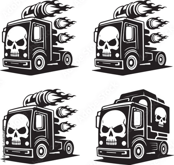 Obraz Skull Trucks with Flames Icons and SymbolsTitle:Skull Trucks with Flames Icons and