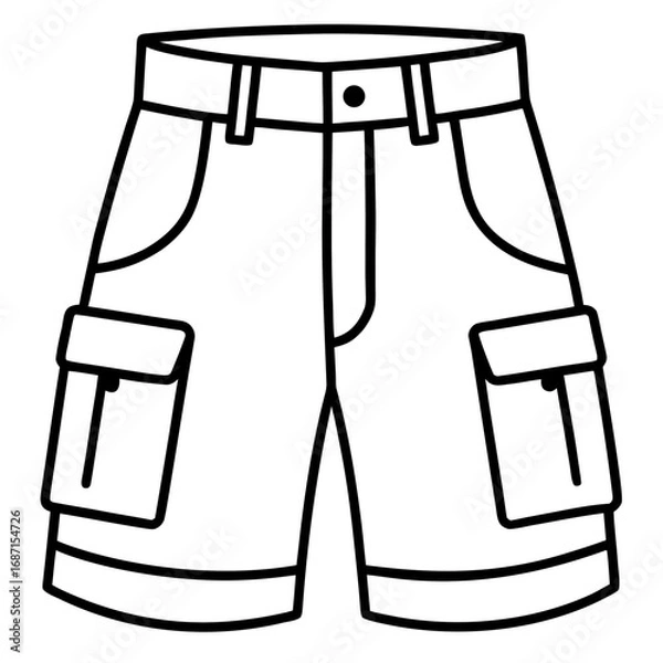 Fototapeta Cargo Shorts Side View Line Art Vector