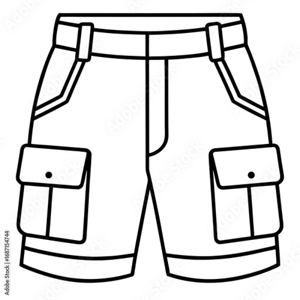 Fototapeta Cargo Shorts Side View Line Art Vector