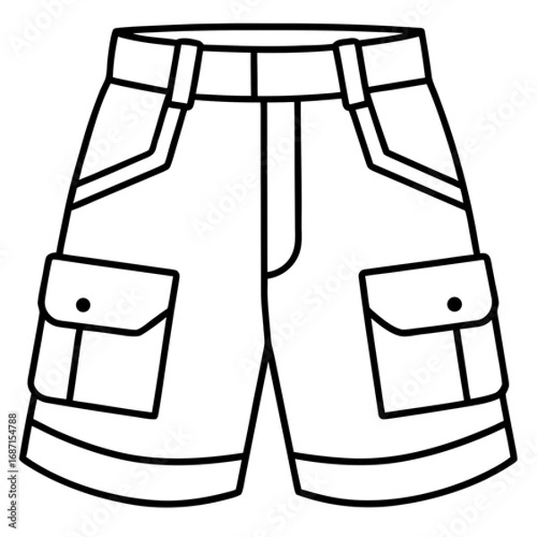 Fototapeta Cargo Shorts Side View Line Art Vector