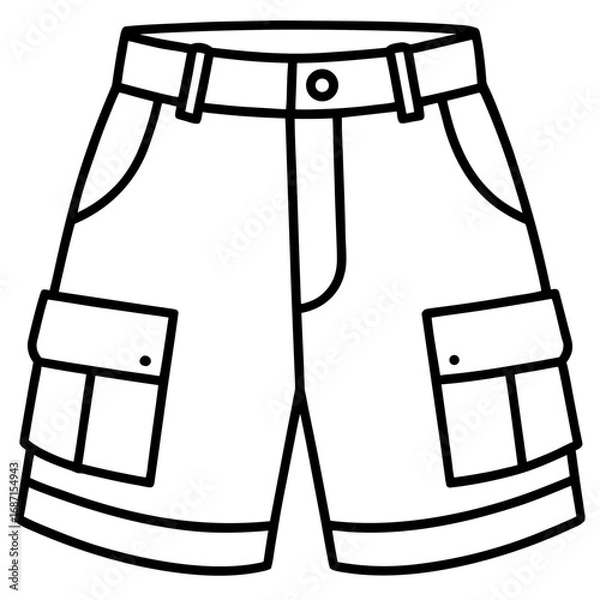 Fototapeta Cargo Shorts Side View Line Art Vector