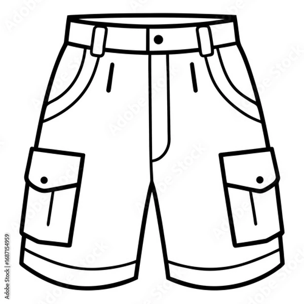 Fototapeta Cargo Shorts Side View Line Art Vector