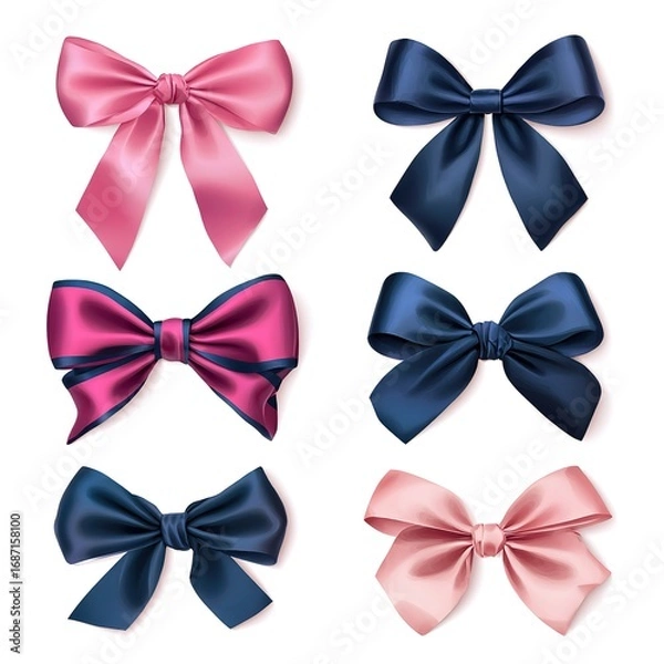 Obraz Set of realistic pink and navy blue bows, vector illustration on a white background