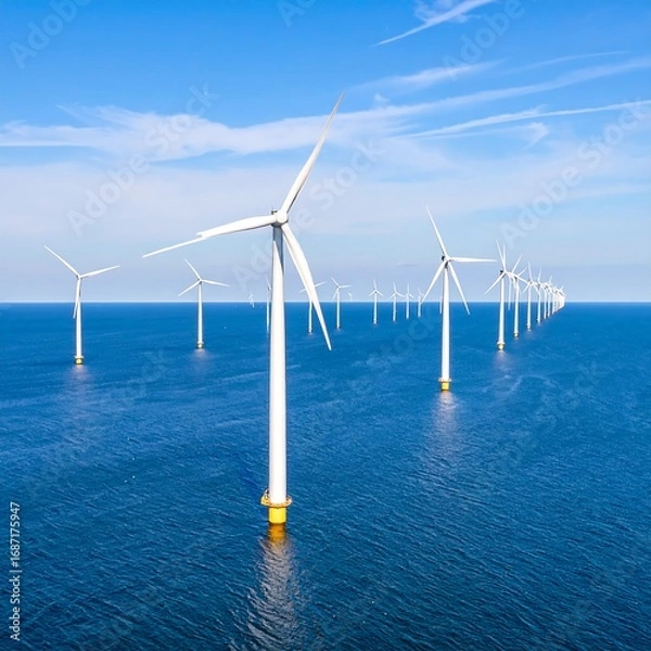 Obraz Offshore wind turbines in blue ocean