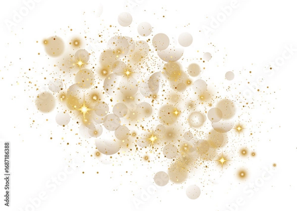 Fototapeta Abstract Gold Glitter Design Element. Group of Bokeh and Confetti for Merry Christmas and Happy New Year Banner, Poster, Website Congratulations. Holiday Party BG. Shiny Festive Background. 