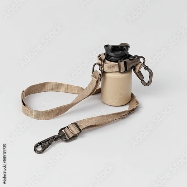 Obraz Beige canvas strap with metal hardware secures a light beige cylindrical container