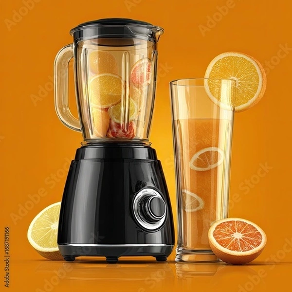 Obraz Vibrant black blender with citrus fruits and juice