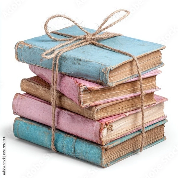 Fototapeta Stack of antique books tied with twine