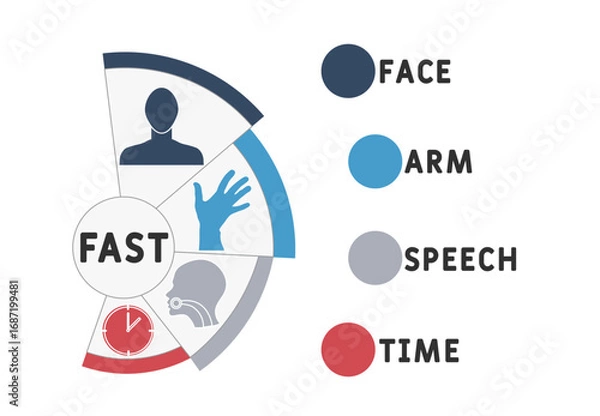 Fototapeta FAST - face, arm, speech and time acronym. Business concept background. Vector illustration concept with keywords and icons. Lettering illustration with icons for web banner, flyer, landing pag