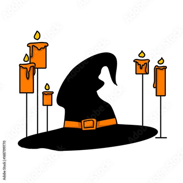 Obraz illustration of  halloween hat and candle