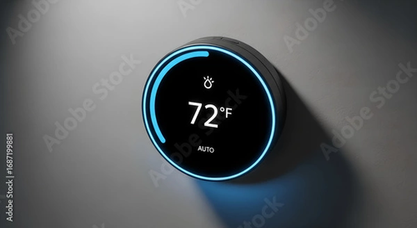 Fototapeta Smart home climate control with sleek digital thermostat interface showing temperature and energy
