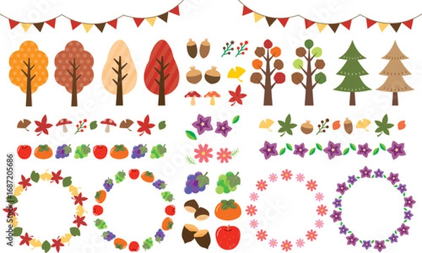 Obraz 秋の植物と果物のセット