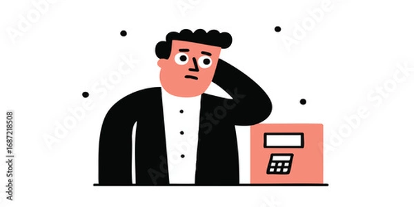 Fototapeta An illustrated depiction of a bewildered individual, grappling with the complexities of financial calculations. The scene evokes feelings of stress and uncertainty.