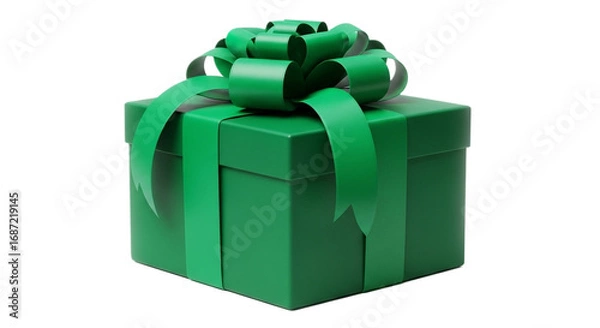 Fototapeta Green gift box with ribbon isolated on transparent background