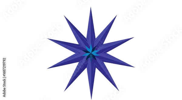 Fototapeta Blue star with ten points isolated on transparent background for decoration